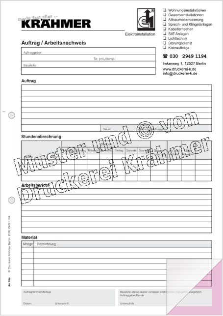 Formular von Krähmer mit leeren Feldern für Angaben und Kontaktdaten.