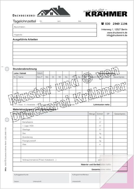 Formular von KRÄHMER mit Feldern für persönliche Daten und Angaben zu Dienstleistungen.