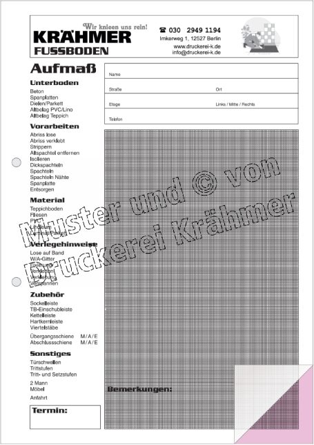 Formular von Krähmer Plandaten mit Raster und verschiedenen Feldern zur Eingabe von Daten.