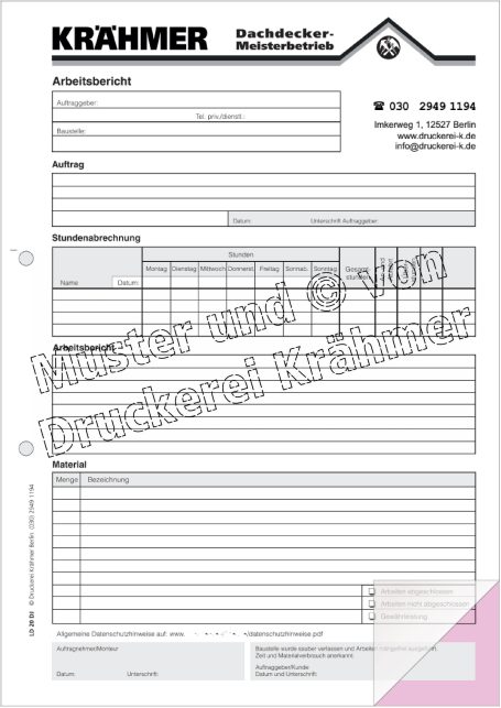 Formular von KRÄHMER, ausgefüllt mit Platz für persönliche Daten und Bestellinformationen.