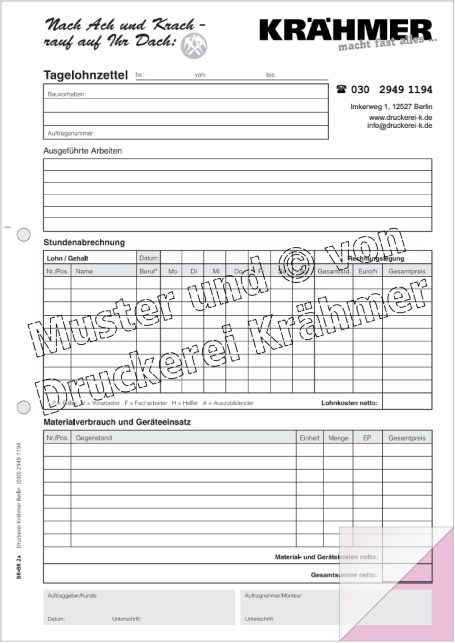 Formular von Krähmer mit Platz für Kontaktdaten und Bestellinformationen.