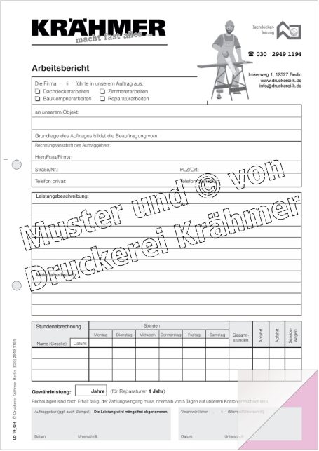 Formblatt von Krähmer mit Überschrift "Arbeitsnachweis" und Platz für persönliche Angaben.