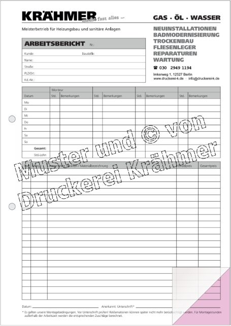 Formular von Krähmer mit Überschrift, diversen Zeilen und Kategorien zum Ausfüllen.
