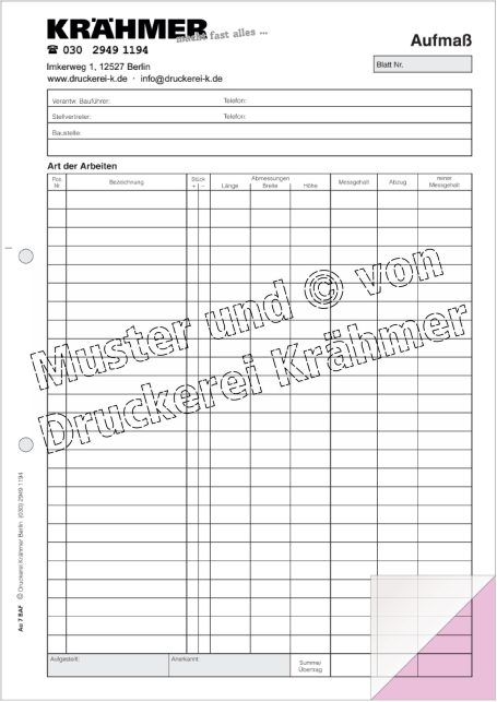 Formular zur Erfassung von Daten mit Spalten für verschiedene Informationen.