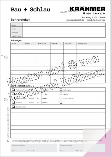 Formular mit Feldern zum Ausfüllen und einer Liste von Materialien.